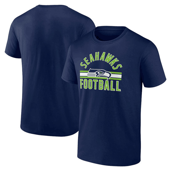 Seattle Seahawks Navy Arch Stripe T-Shirt - Click Image to Close